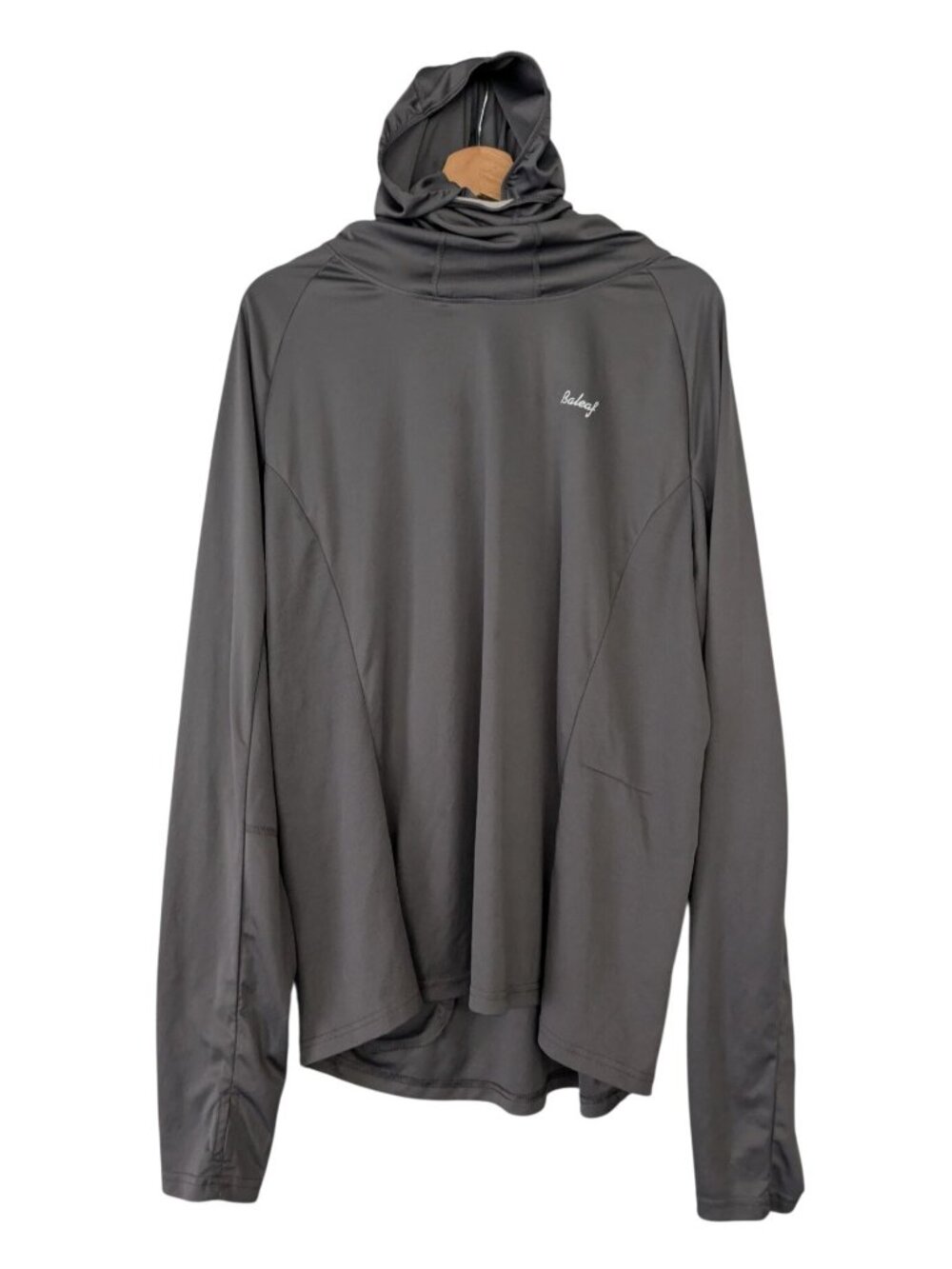 Baleaf Men's Size 3XL Gray Long Sleeve Hooded Athletic Sun Shirt Running